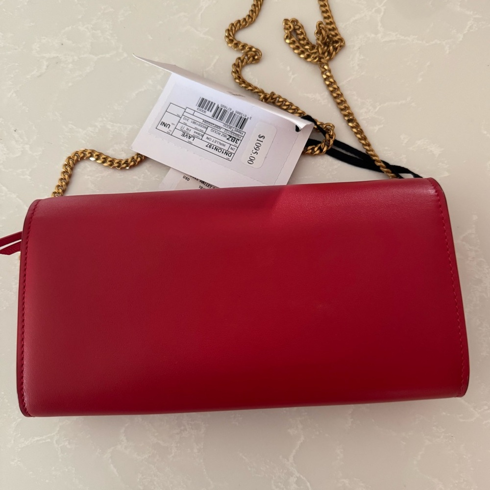 Balmain B-Buzz Leather Wallet-On-Chain Red/Rouge - Picture 7 of 11